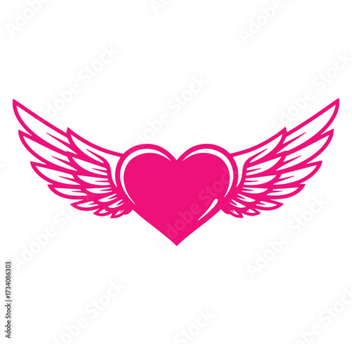 Pink heart with angel wings isolated on a white background design element