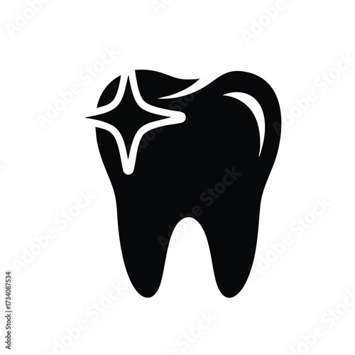 Stylized silhouette of a tooth with a sparkling highlight emphasizing dental health and oral hygiene