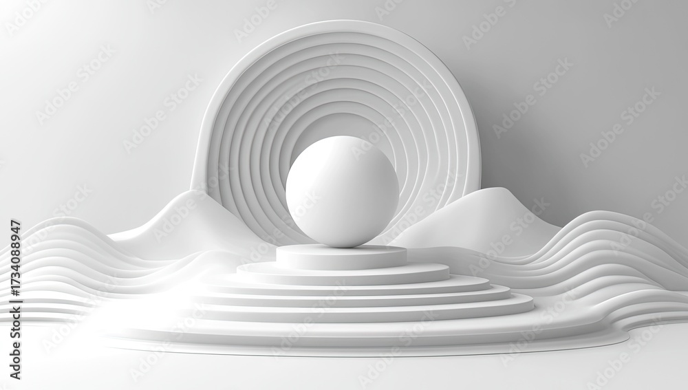 Obraz premium White minimalist pedestal with sphere