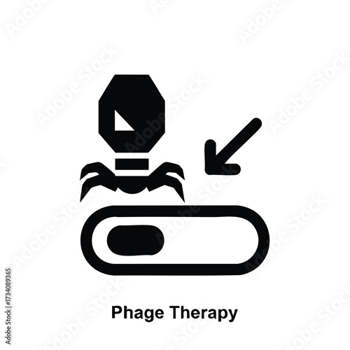 Simplified representing phage therapy with a bacteriophage attacking bacteria, illustrating medical treatment using viruses to combat bacterial infections