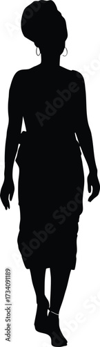 Elegant Woman Silhouette with Headwrap, Hoop Earrings, and Anklet Vector Art