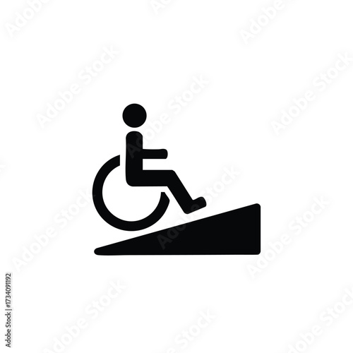 Accessible wheelchair symbol depicting mobility aid on a ramp, emphasizing inclusivity and accessibility for individuals with disabilities