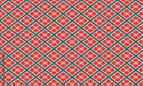 Japanese Traditional Hanabishi floral pattern pink and turquoise 