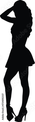 Full Body Black Silhouette of a Woman in a Short Skirt and High Heels Posing with Confidence