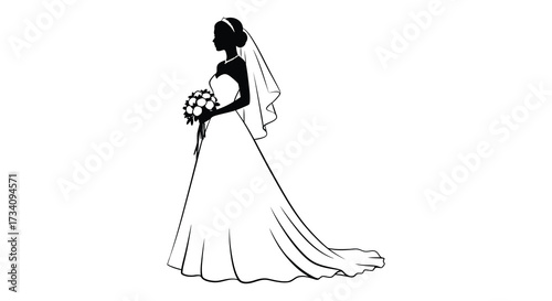 Elegant bride holding a bouquet a beautiful wedding day silhouette