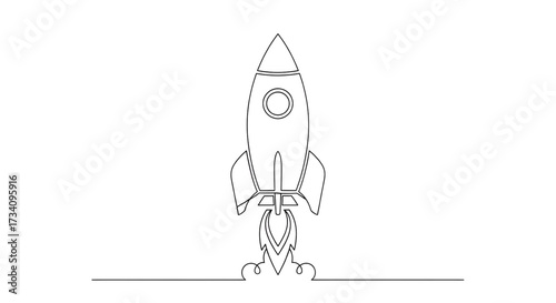 Minimalist rocket one-line drawing isolate vector illustration