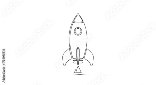 Minimalist rocket one-line drawing isolate vector illustration