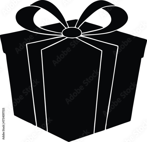  gift box with bow illustration, birthday surprise symbol  