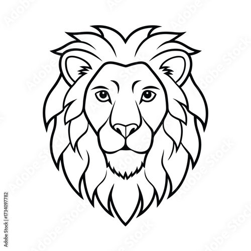 Bold outline drawing of a majestic lion s head with a full mane