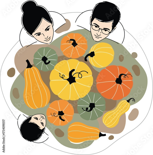 Happy family chooses perfect pumpkins for halloween fun at the patch family at pumkin patch