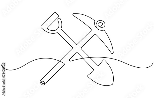 Continuous single line drawing of shovel.
