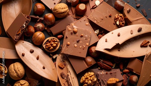 Nut and cocoa–inspired abstract pieces, softly radiating