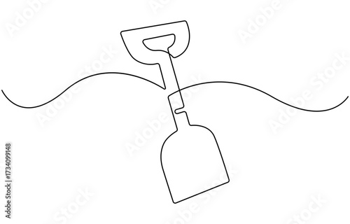 Continuous single line drawing of shovel.