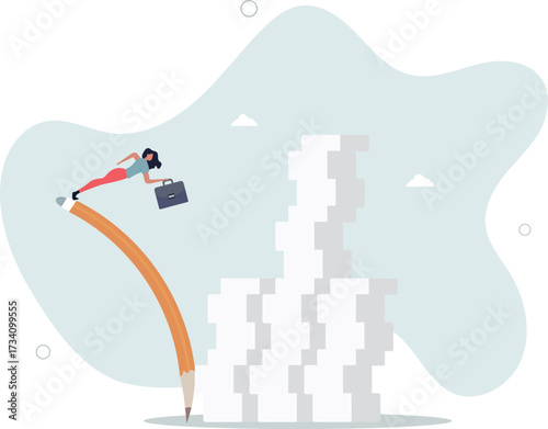 Efficiency or productivity to finish work, manage busy workload or paperwork, project documents or overcome exhausted or challenge concept.life and employment of people.