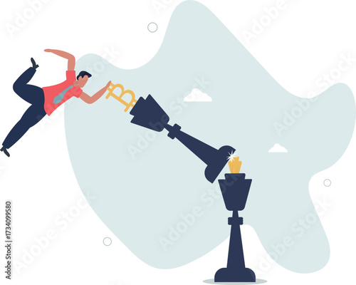 Winning Bitcoin trading strategy, make profit from crypto currency or decentralized finance defeat traditional banking concept.life and employment of people.
