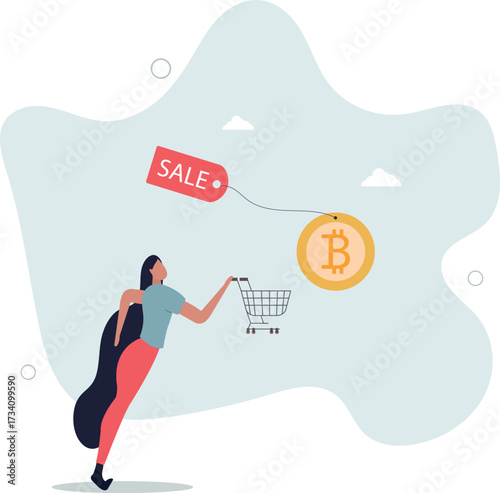Buying Bitcoin on sale when cryptocurrency price crash to make profit concept.life and employment of people.