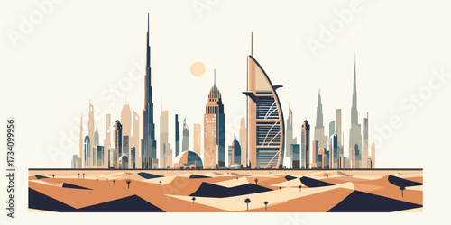Dubai Skyline in Desert A Modern Oasis Amidst Sands
