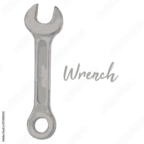 wrench in watercolor illustration style, isolated vector on white background