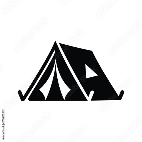 Simple silhouette of a classic camping tent set against a plain , representing outdoor adventure and recreational activities