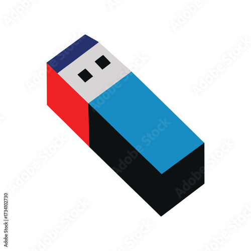 Isometric USB flash drive with red blue and black colors