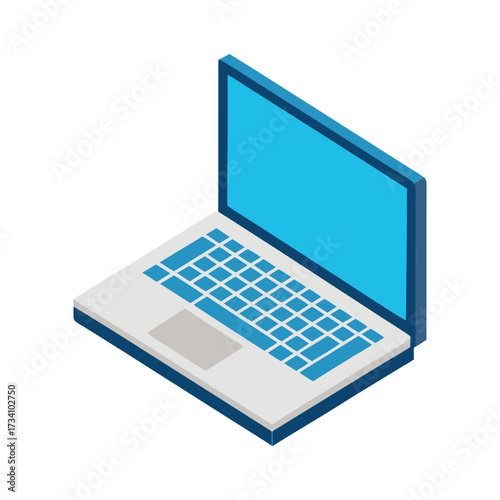 Isometric Laptop Computer With Blue Screen notebook