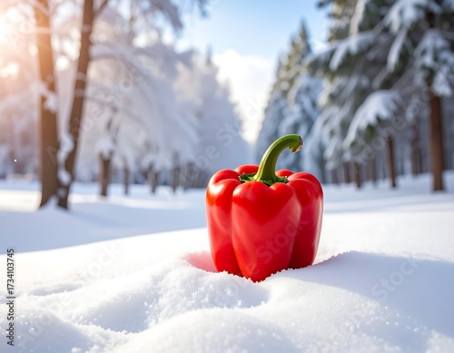 Red pepper in winter snow