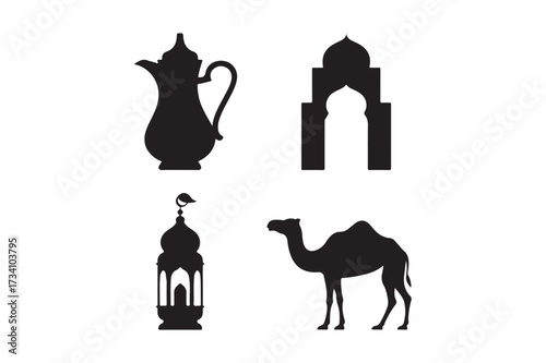 Islamic cultural icons silhouette collection