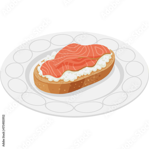 Gourmet Appetizer Canapé Vector Illustration Salmon and Cheese Icon