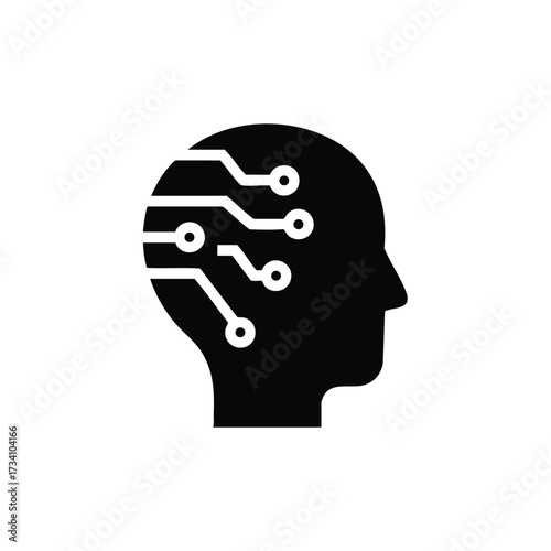 Silhouette of a human head with integrated circuit lines representing artificial intelligence and technological innovation