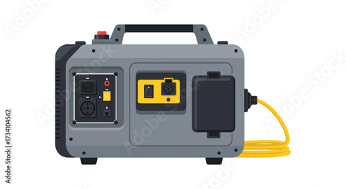 Portable power generator with yellow cord a detailed equipment illustration silhouette