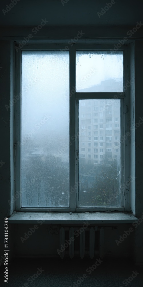 Obraz premium Misty Glazed Window in Cozy Interior: A Room Framed by Fogged Glass