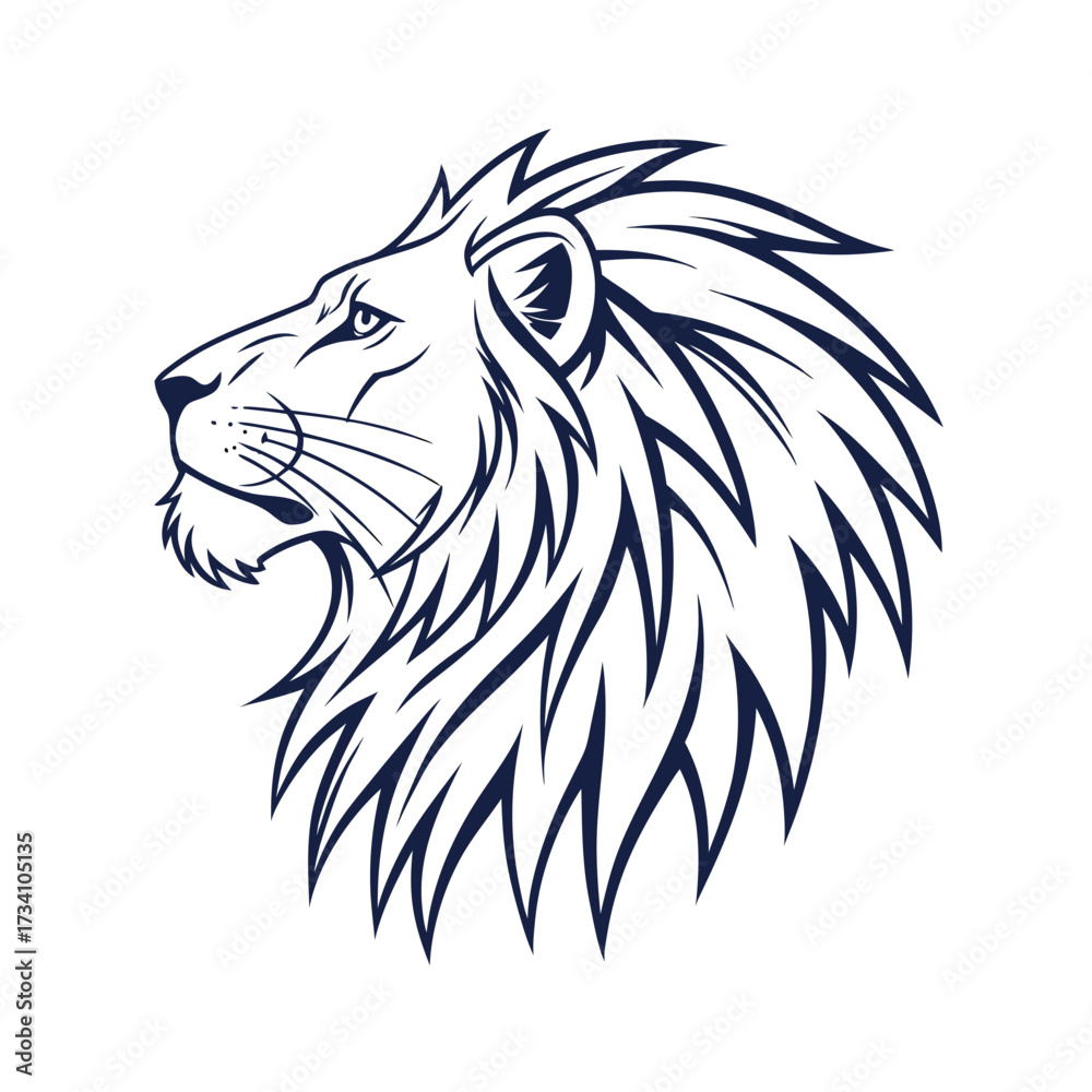 Fototapeta premium Majestic lion head silhouette with flowing mane in profile