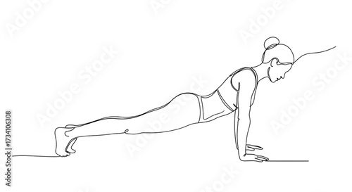 One line drawing of a woman doing pushups