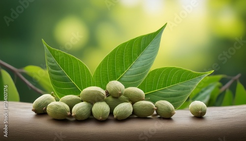 Shatavari Fresh Seeds And Green Leaves On Natural Background