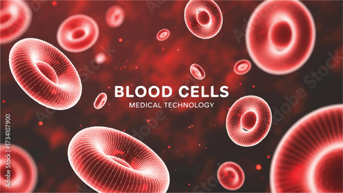 A digital medical technology background featuring red and pink blood cells rendered in a modern, wireframe style (2)_traced
