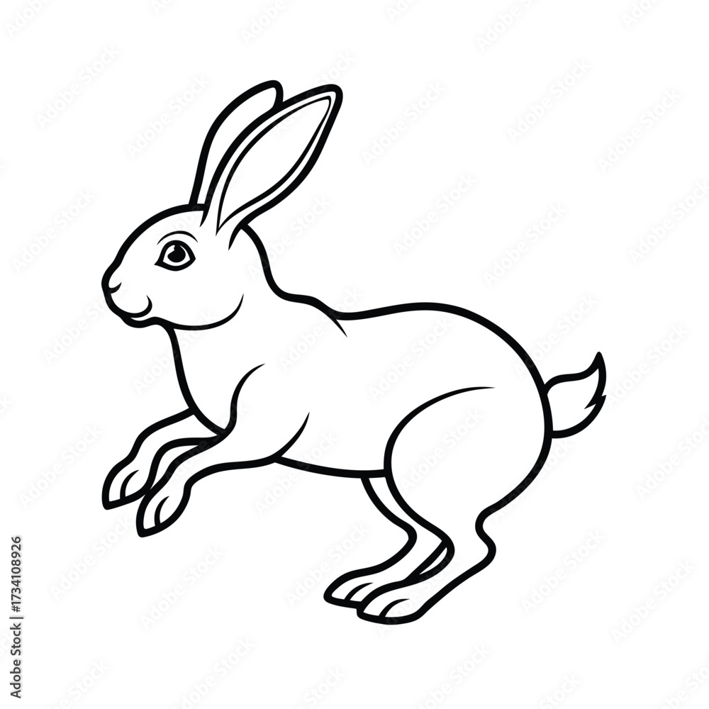 Obraz premium Simple line drawing of a rabbit in mid leap with detailed ears and tail