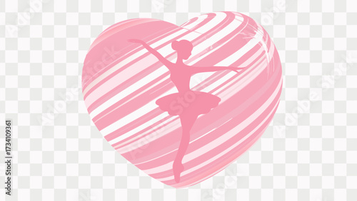Elegant ballerina silhouette gracefully dancing within a swirling pink heart, conveying love, passion, and artistry, perfect for dance studios and Valentine's Day designs