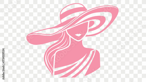 Elegant stylized woman in sun hat design element promotes summer fashion, vacation vibes, feminine beauty, and upscale lifestyle branding with modern simplicity