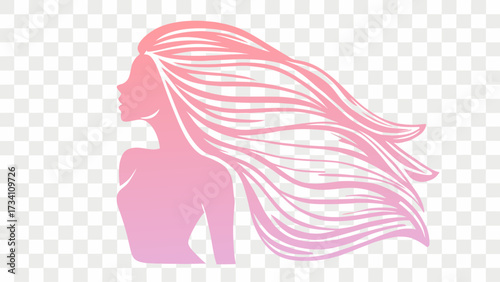 Stunning silhouette of a woman with flowing hair, perfect for beauty salon branding, spa promotions, or elegant feminine designs, a symbol of beauty and grace