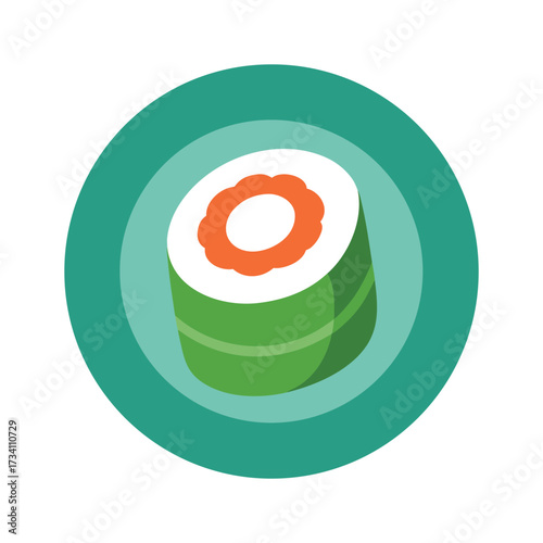 Sushi Roll Icon with Green Seaweed food japanese
