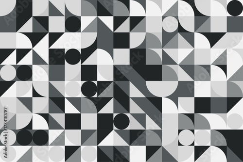 幾何学図形がランダムに配置されたモノクロ抽象背景 | Abstract Monochrome Background with Random Geometric Shapes