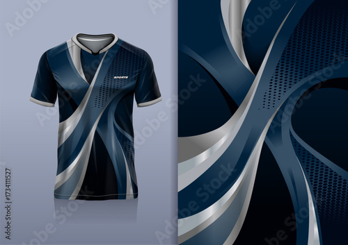 Sport jersey design template mockup curve line for football soccer, racing, running, e sports, blue navy  gray white color
