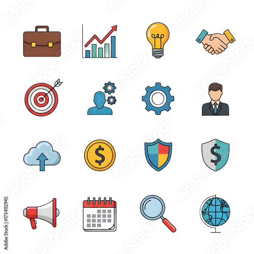 Business Strategy Icons – Growth, Innovation, Collaboration, Security, Cloud