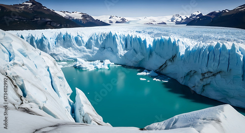 Aerial view of perito moreno glacier with turquoise water and snow covered mountains in argentina ai generated