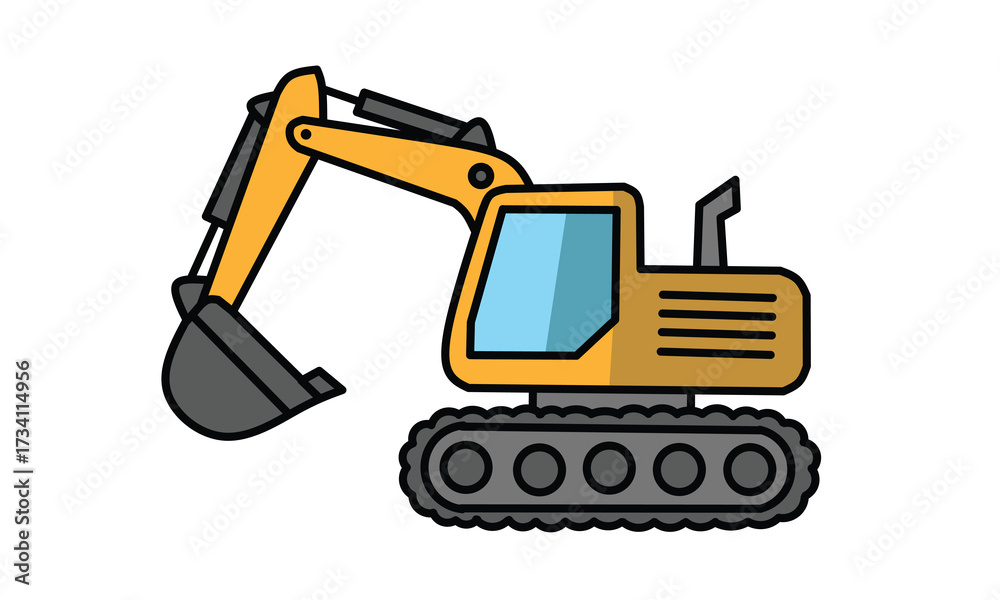 Naklejka premium Cartoon Excavator Illustration of Heavy Machinery on White Background