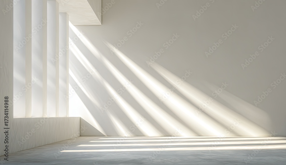Obraz premium Sunlight streams into a bright, minimalist space