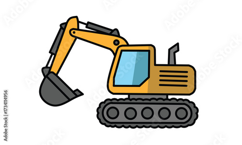 Cartoon Excavator Illustration of Heavy Machinery on White Background