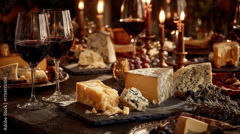 Fototapeta premium A lavish cheese and wine tasting