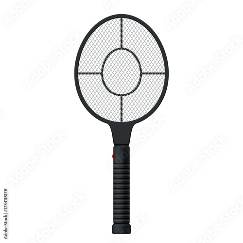 Illustration of an electric fly swatter, isolated on white background, for indoor and outdoor pest control.