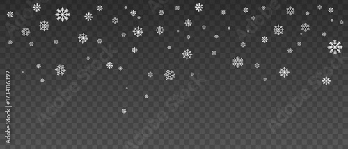 Winter snow effect with soft, glowing flakes on a transparent background.